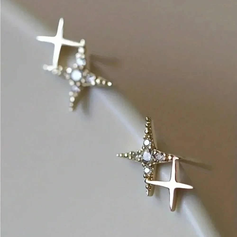 Gold Plated Stainless Steel Star Rhinestone Stud Earrings